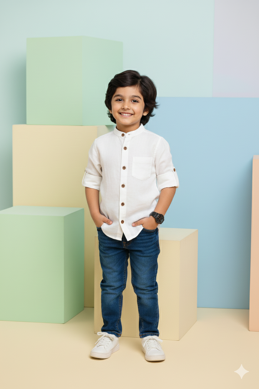 Classic White Cotton Mandarin Shirt