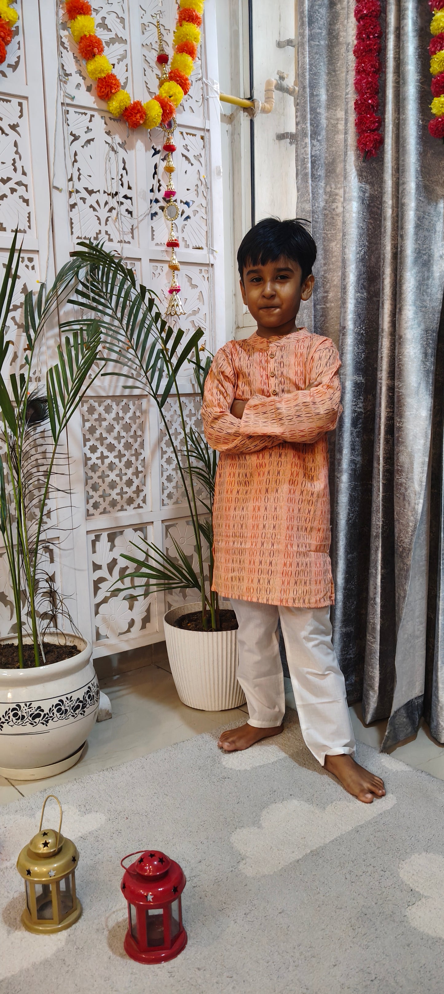 Peach Handwoven Kurta Set
