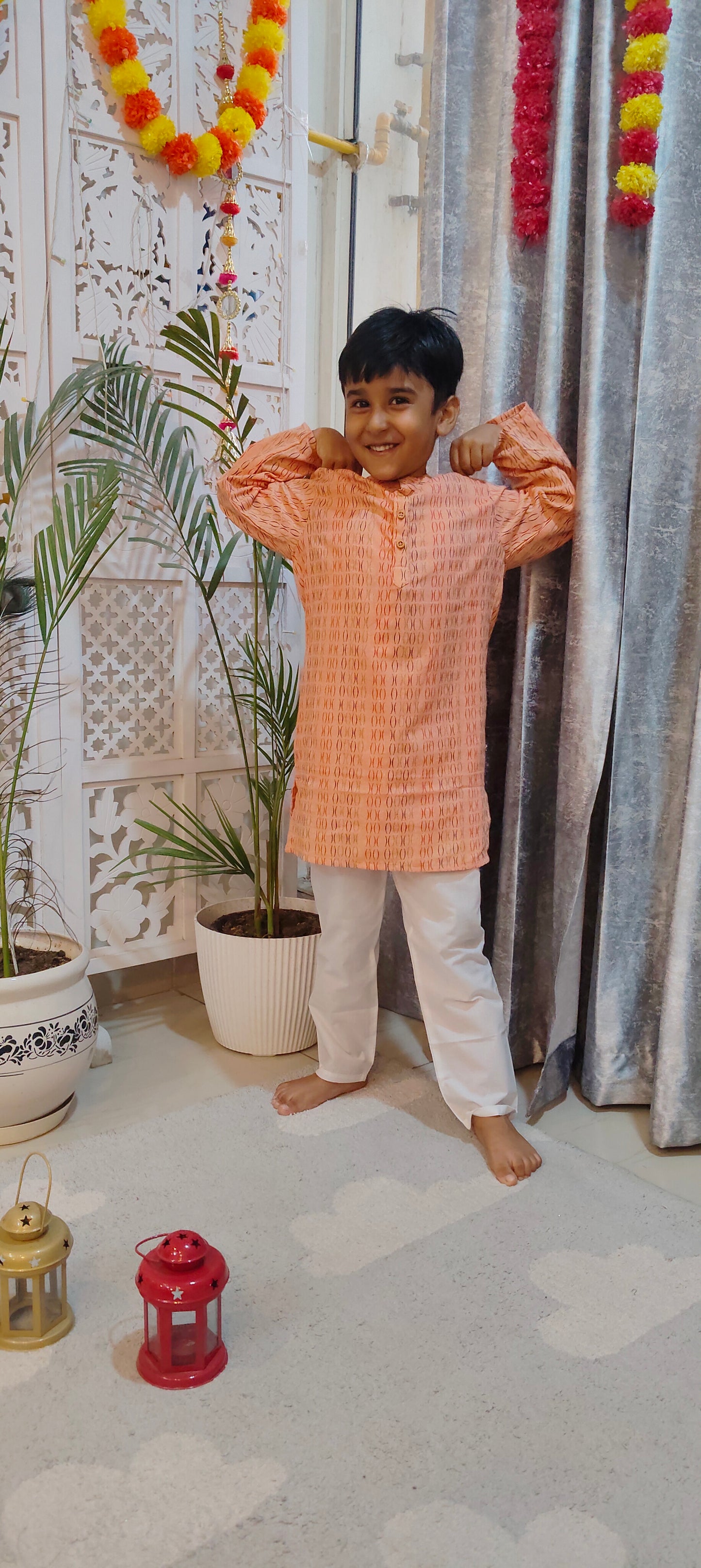 Peach Handwoven Kurta Set