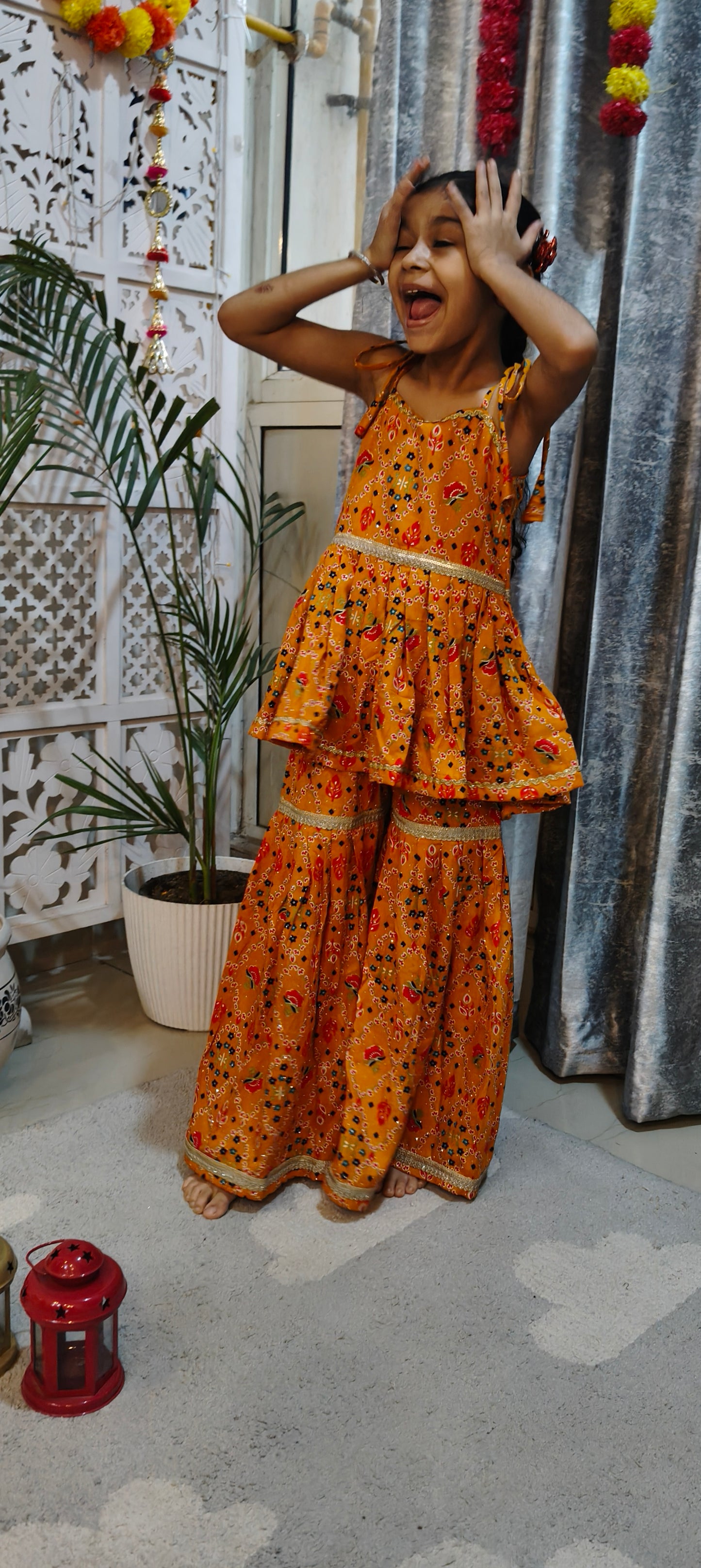 Mustard Yellow Bandhani Print Sharara Set