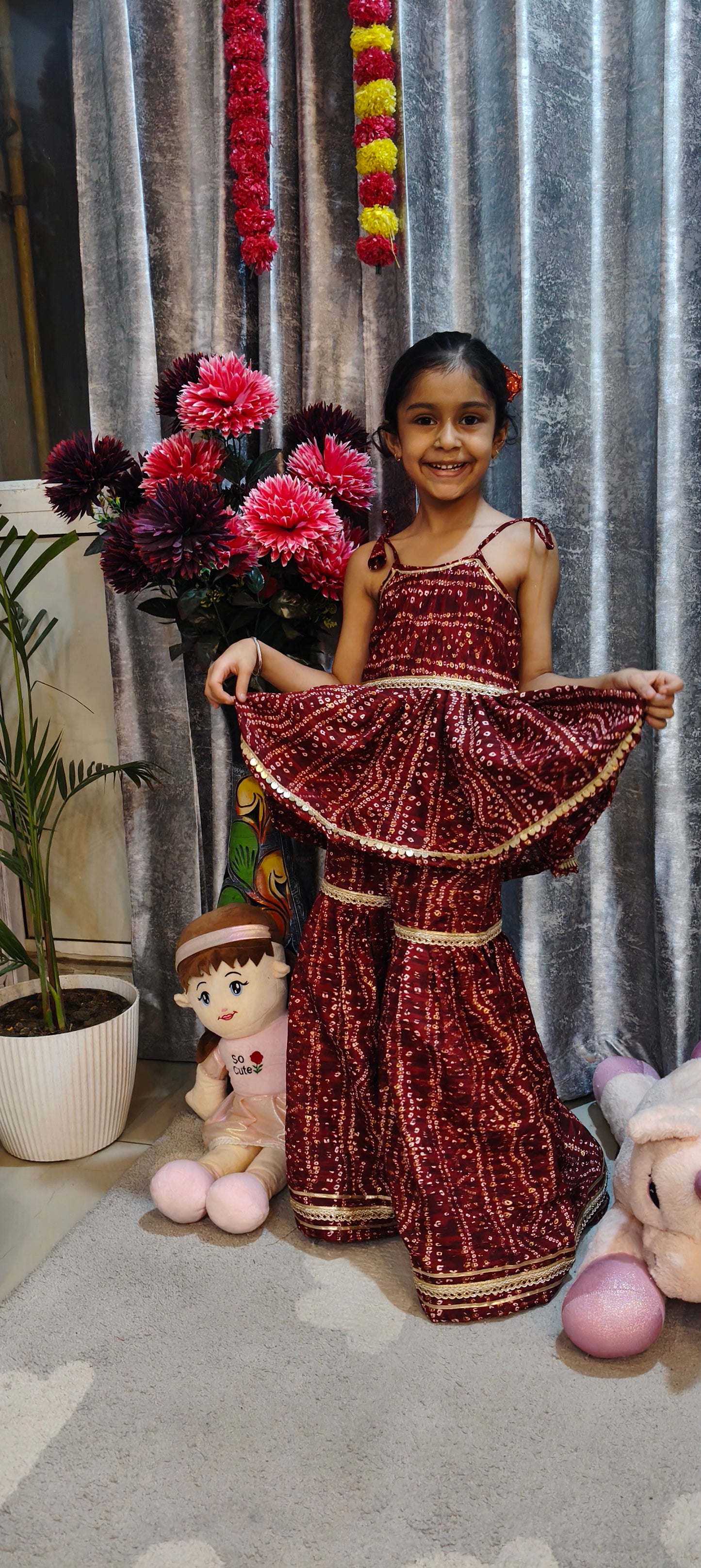Maroon Bandhani Print Sharara Set
