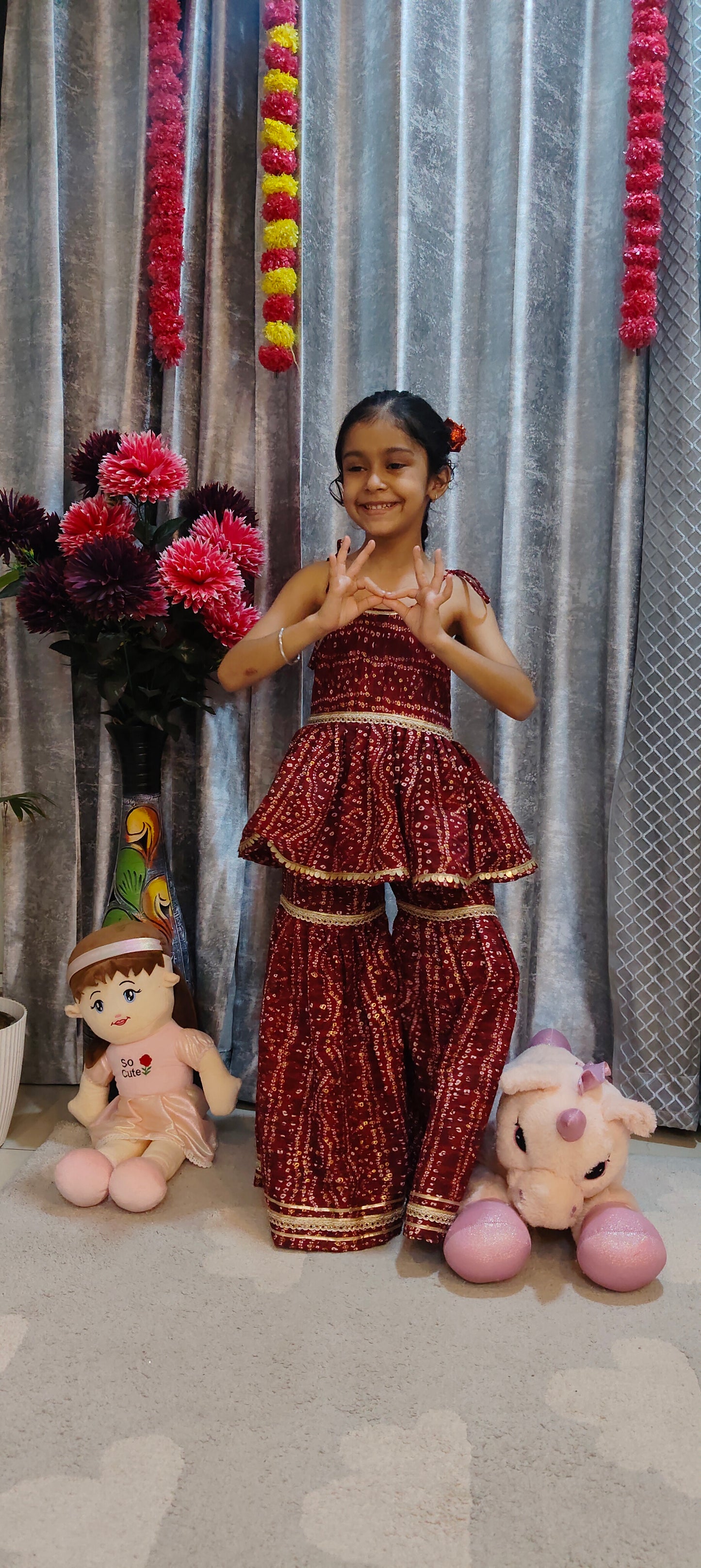 Maroon Bandhani Print Sharara Set