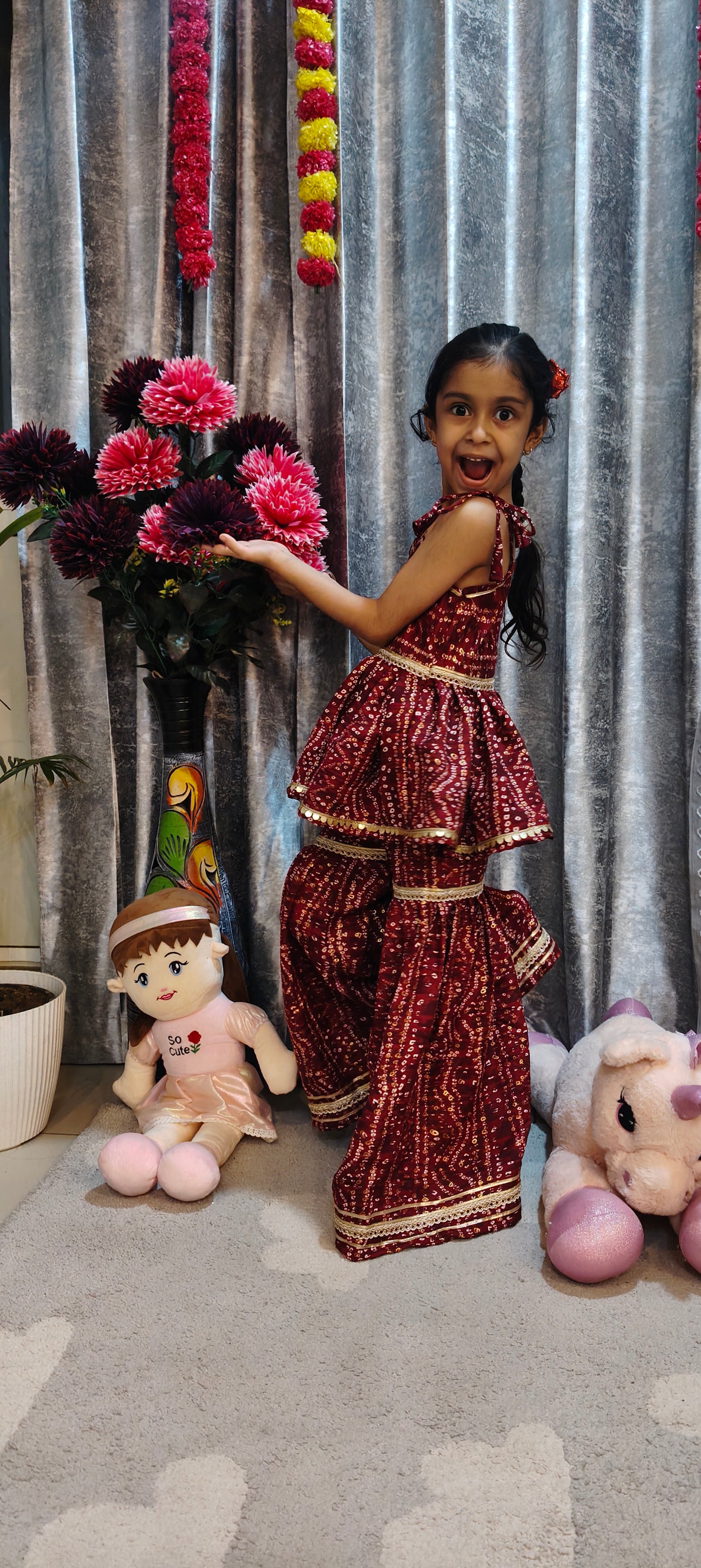 Maroon Bandhani Print Sharara Set