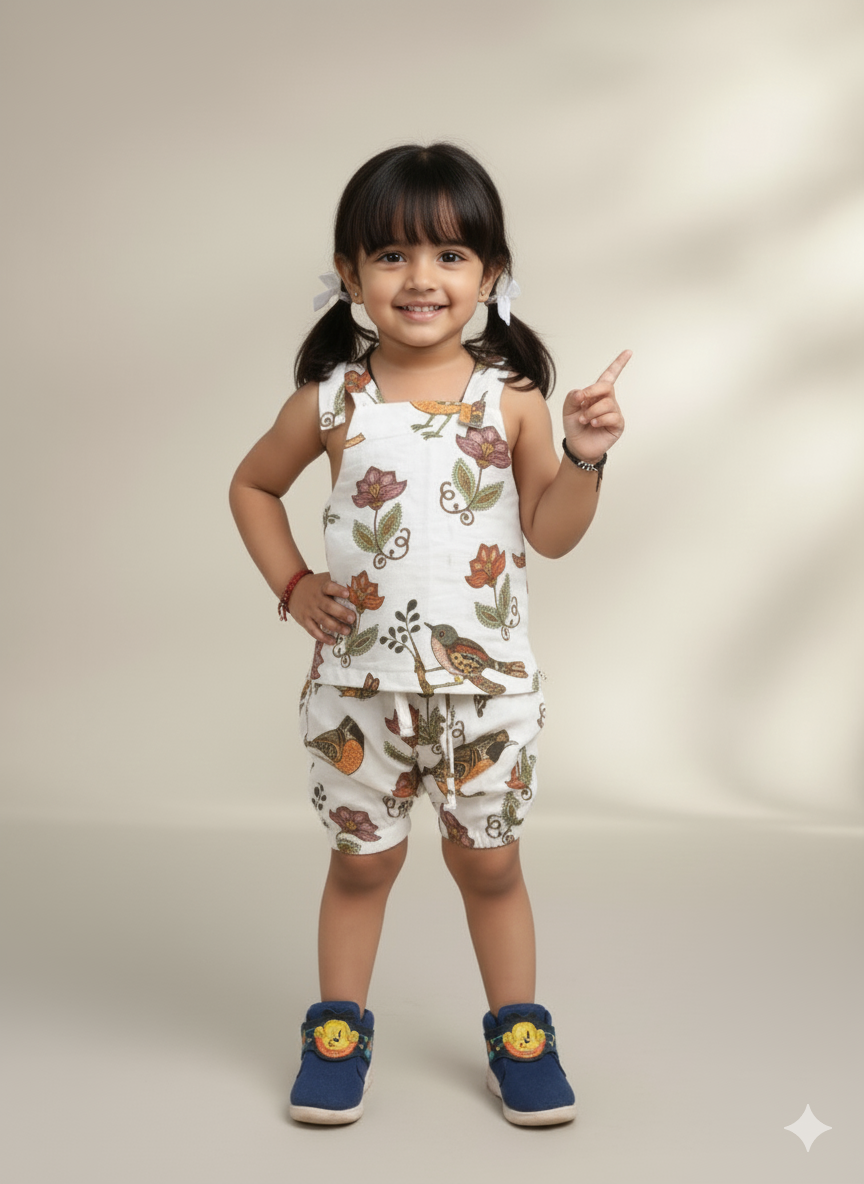 Jungle Chirp Cotton Lined Shorts Set