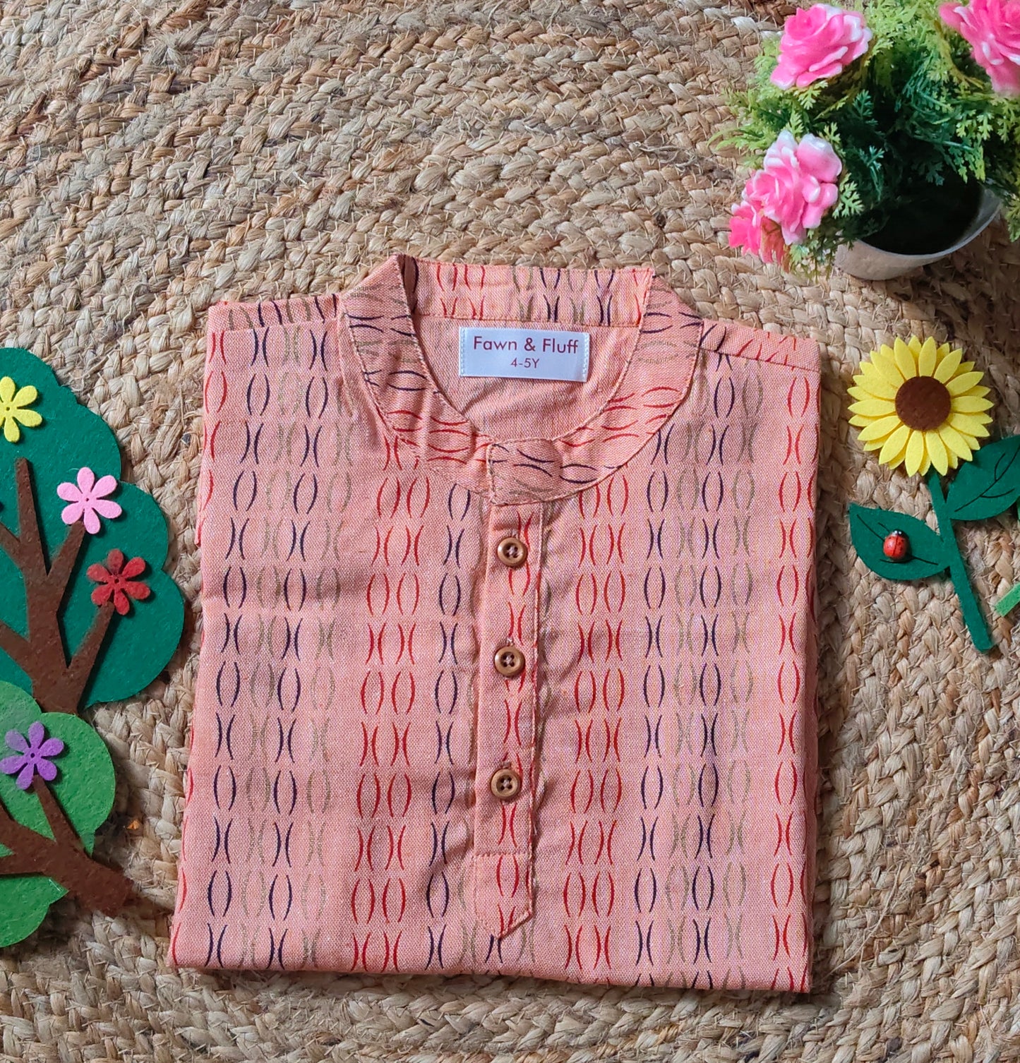 Peach Handwoven Kurta Set