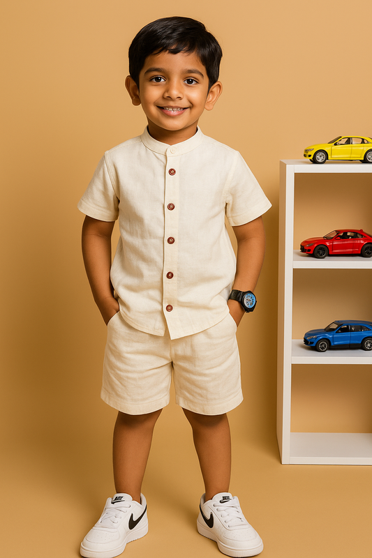 Ivory Charm 100% Cotton Flex Shirt Short Set