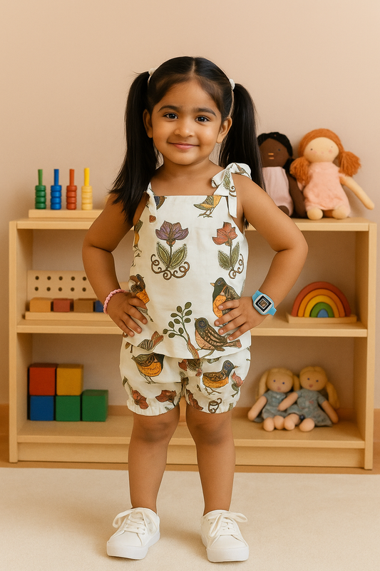 Jungle Chirp Cotton Lined Shorts Set