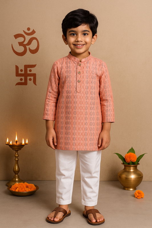 Peach Handwoven Kurta Set