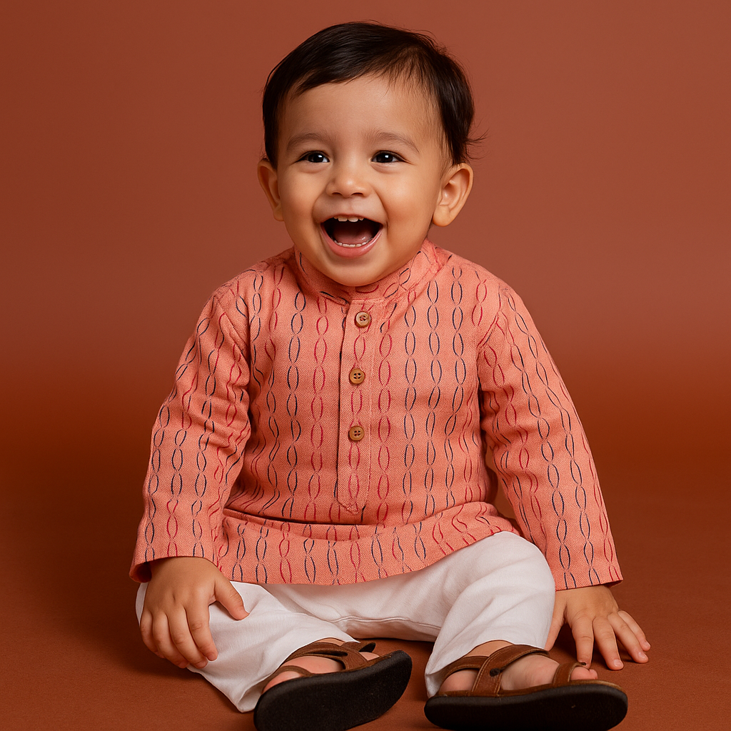 Peach Handwoven Kurta Set
