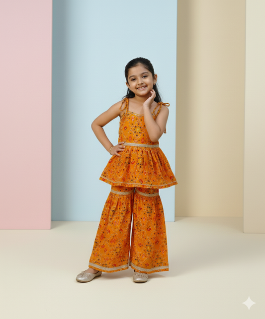 Mustard Yellow Bandhani Print Sharara Set