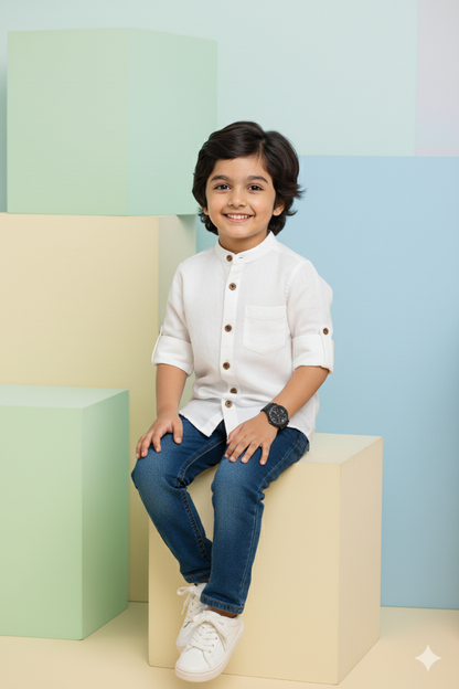 Classic White Cotton Mandarin Shirt