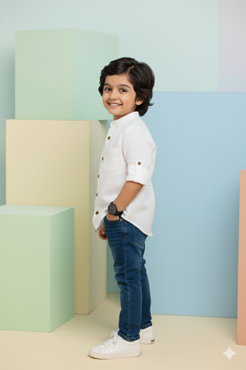 Classic White Cotton Mandarin Shirt