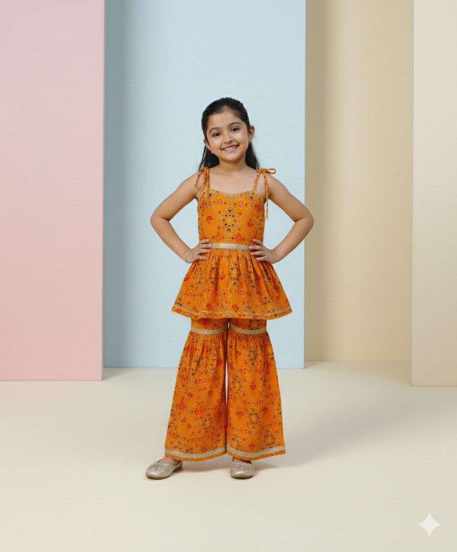 Mustard Yellow Bandhani Print Sharara Set