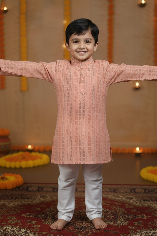 Peach Handwoven Kurta Set