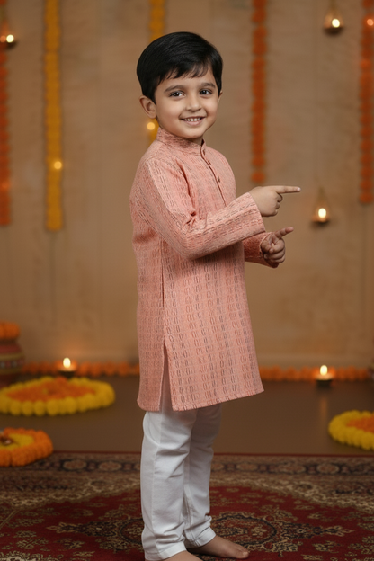 Peach Handwoven Kurta Set