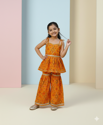 Mustard Yellow Bandhani Print Sharara Set