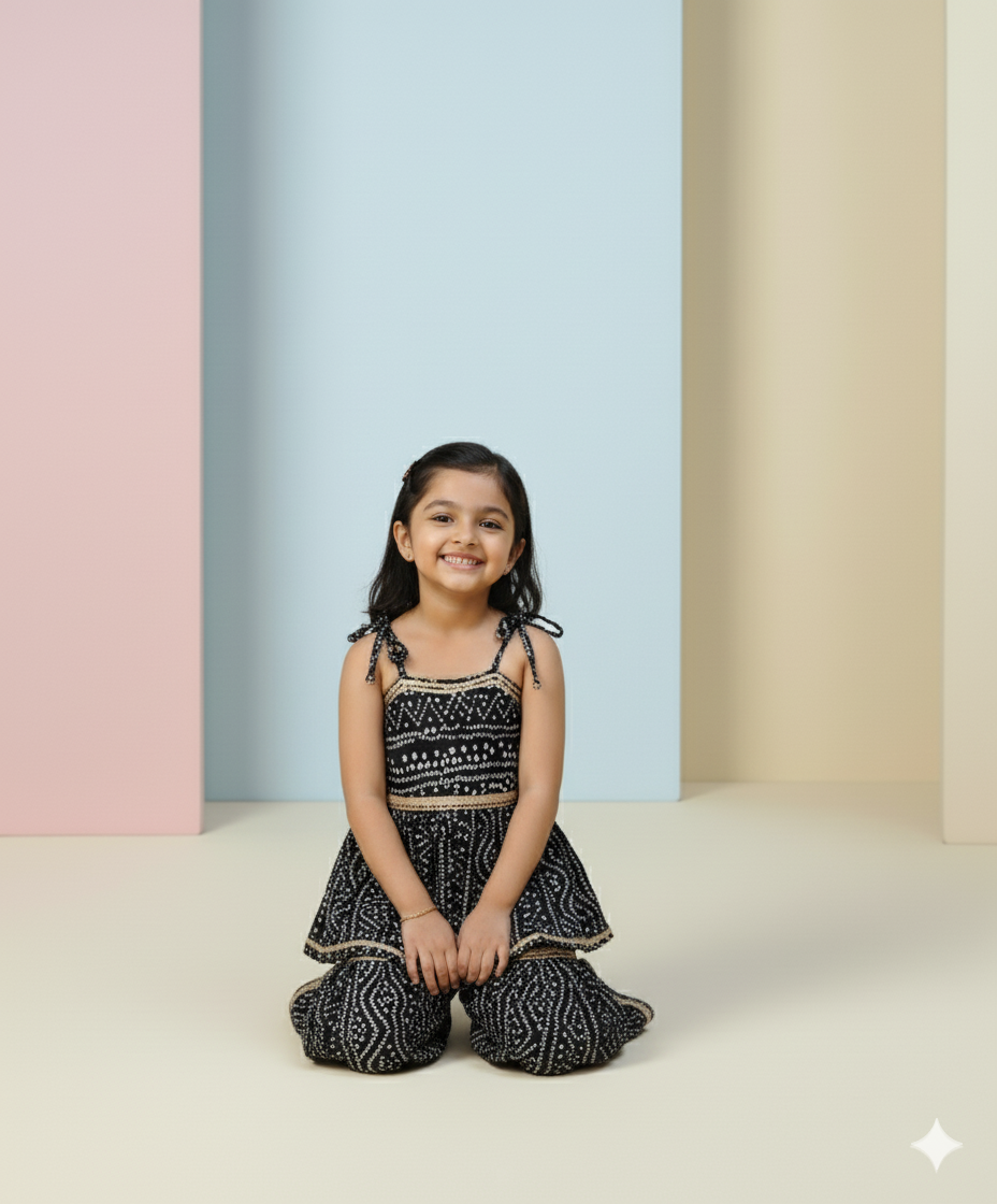 Navy Bandhani Sharara Set