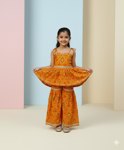 Mustard Yellow Bandhani Print Sharara Set