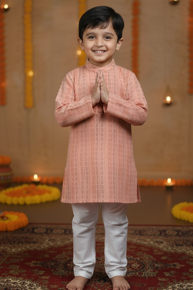 Peach Handwoven Kurta Set