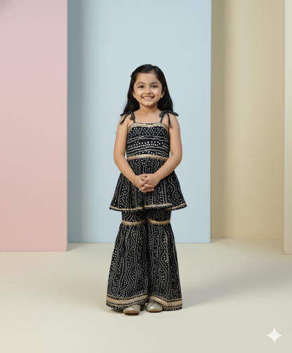 Navy Bandhani Sharara Set