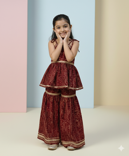 Maroon Bandhani Print Sharara Set