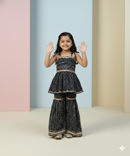 Navy Bandhani Sharara Set