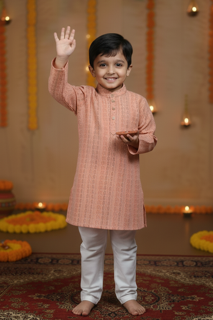 Peach Handwoven Kurta Set
