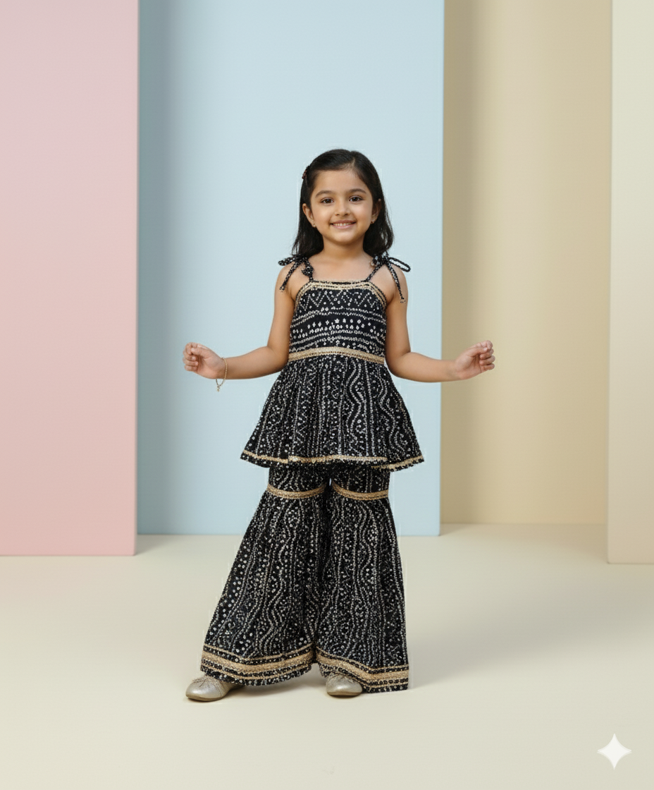 Navy Bandhani Sharara Set