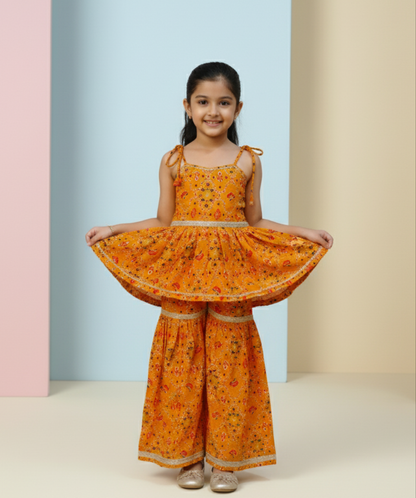 Mustard Yellow Bandhani Print Sharara Set