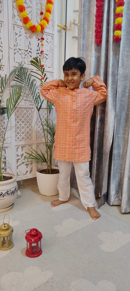Peach Handwoven Kurta Set