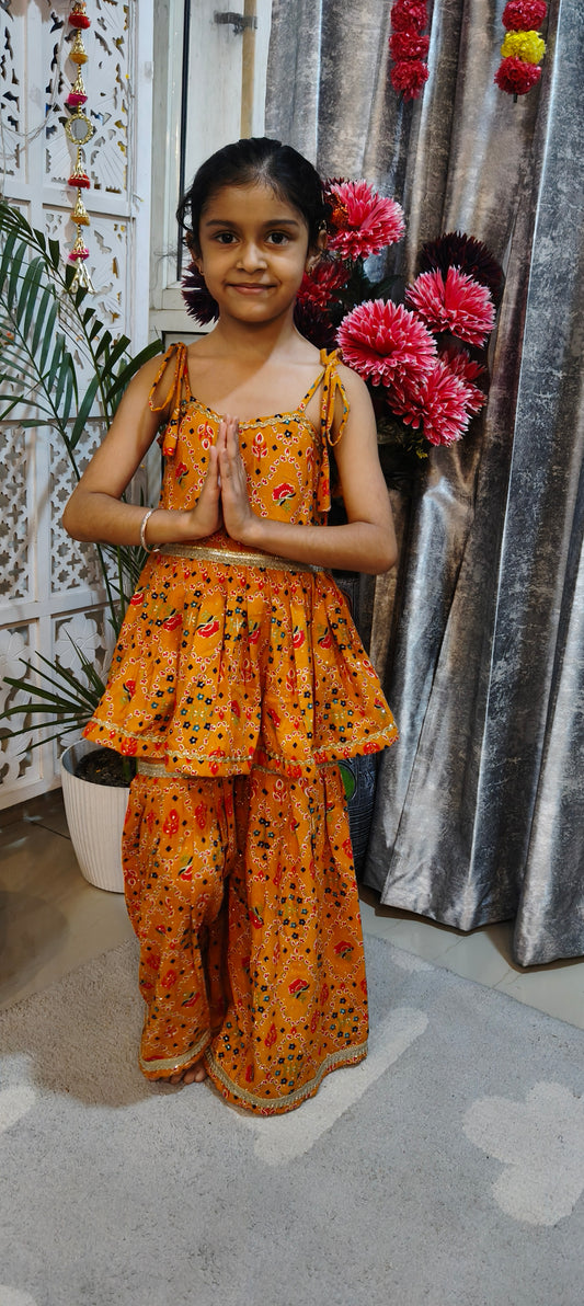 Mustard Yellow Bandhani Print Sharara Set