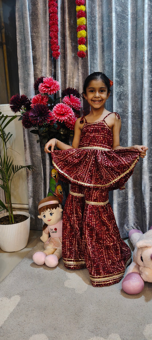 Maroon Bandhani Print Sharara Set