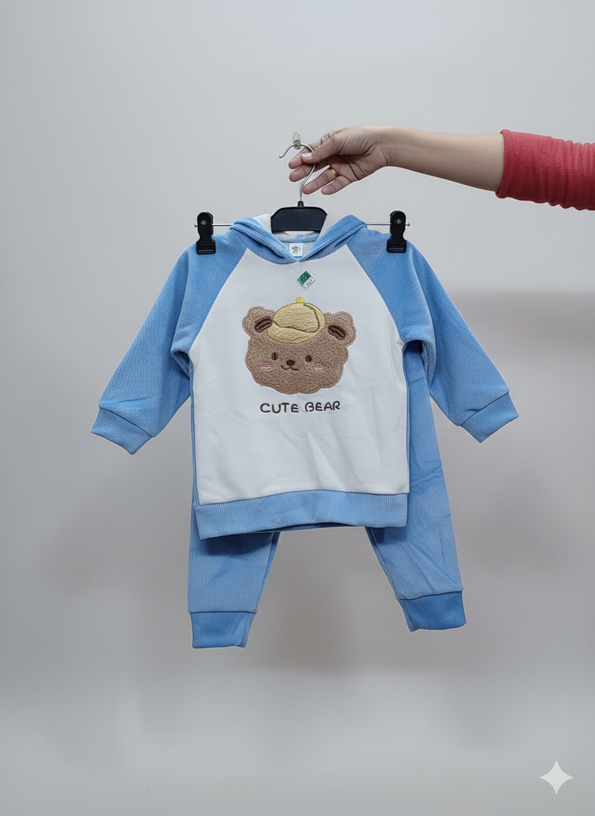 Blue Corduroy Hoodie & Pant Co-ord Set