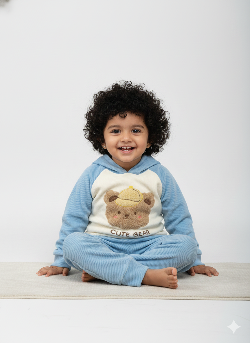 Blue Corduroy Hoodie & Pant Co-ord Set