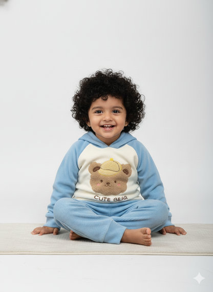 Blue Corduroy Hoodie & Pant Co-ord Set