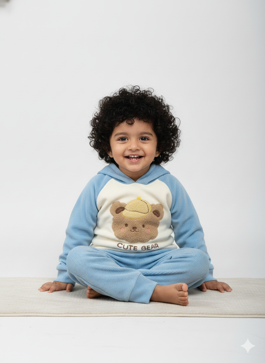 Blue Corduroy Hoodie & Pant Co-ord Set