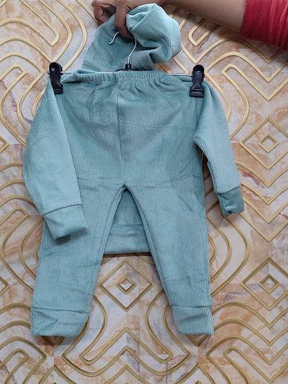Unisex Sea Green Corduroy Hoodie & Pant Co-ord Set