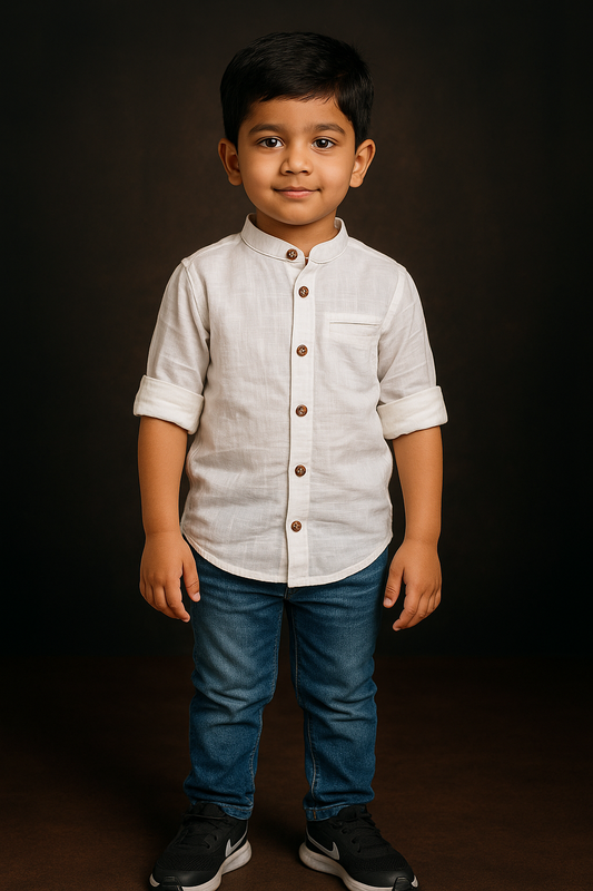 Classic White Cotton Mandarin Shirt