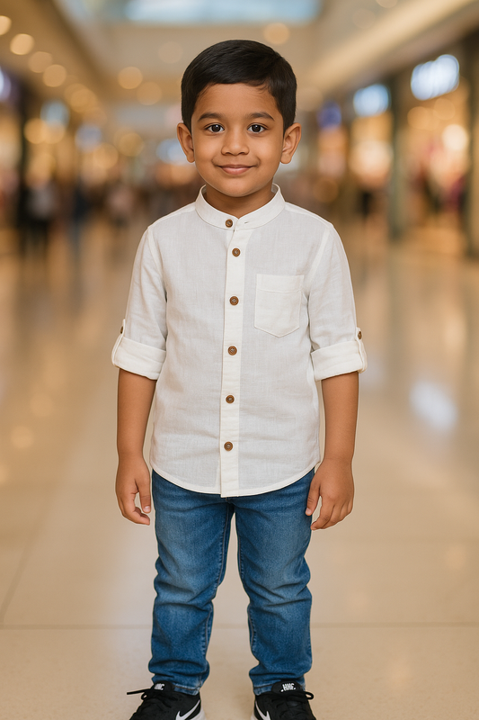 Classic White Cotton Mandarin Shirt