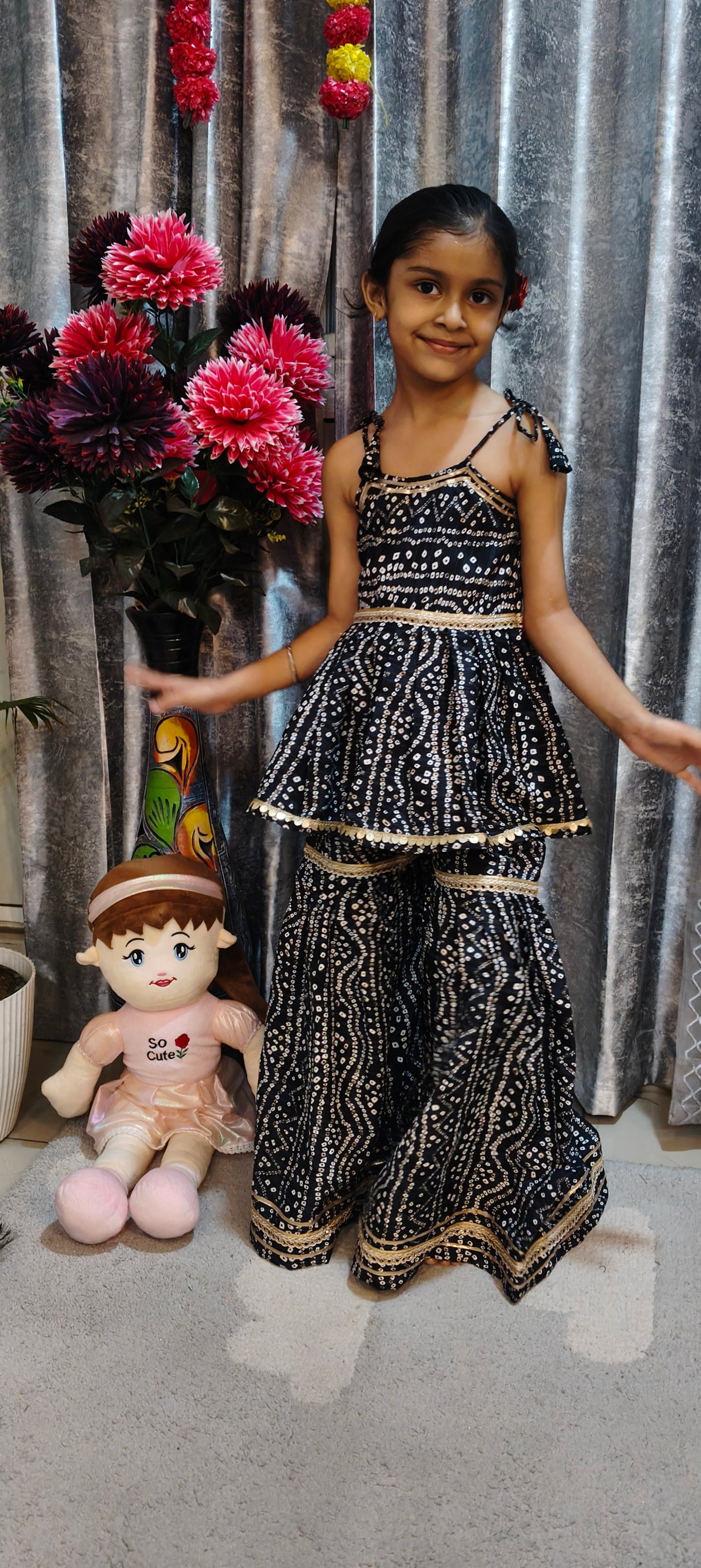 Navy Bandhani Sharara Set