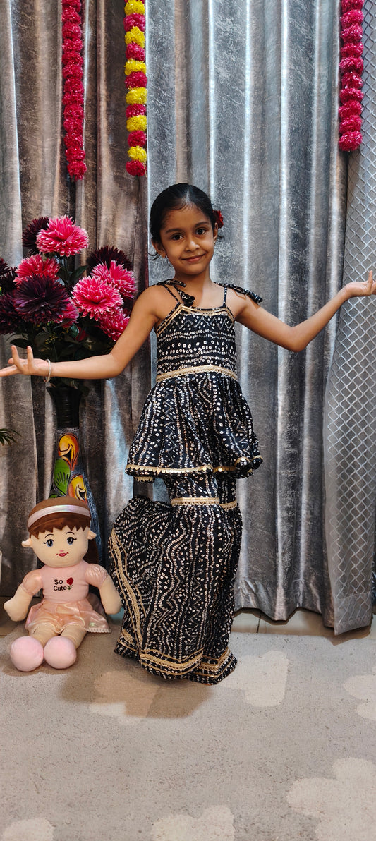Navy Bandhani Sharara Set
