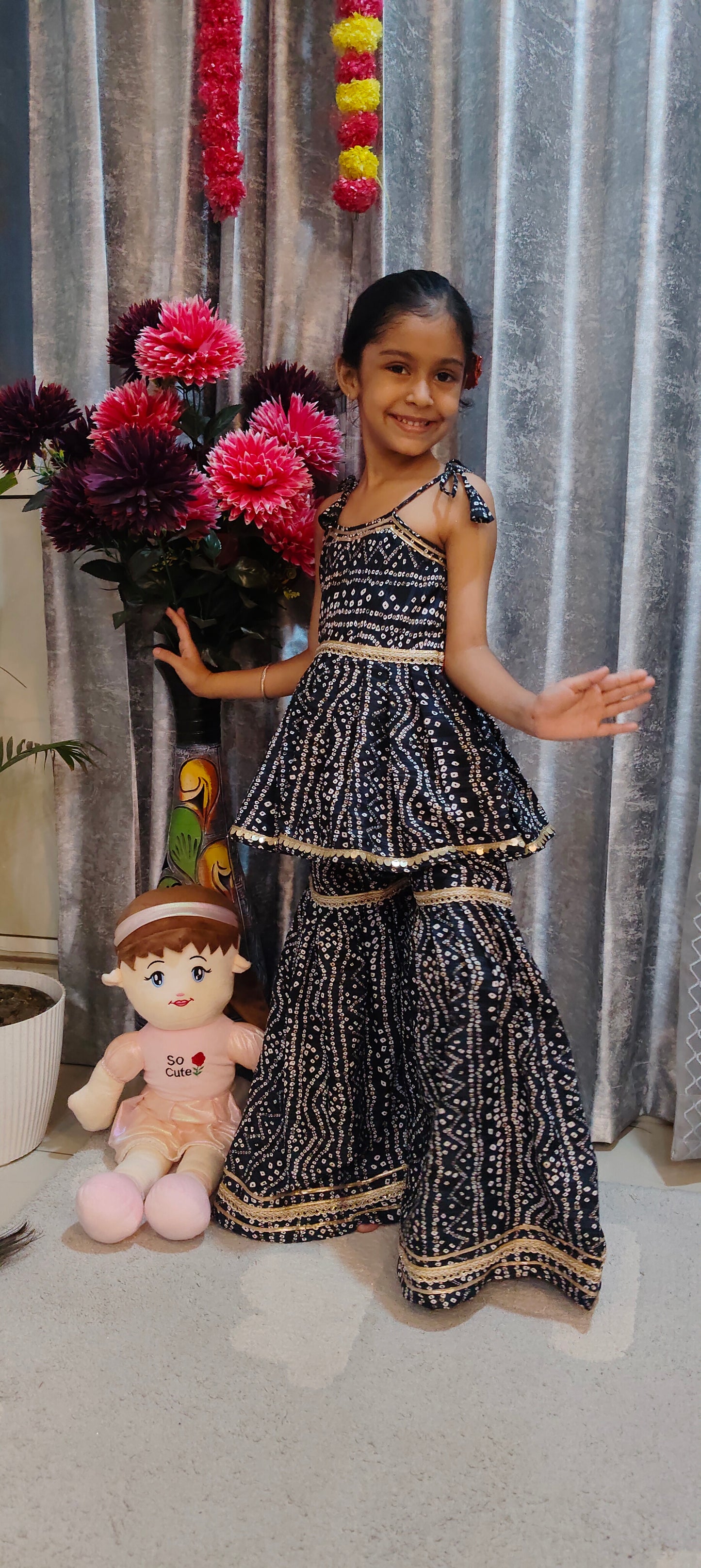 Navy Bandhani Sharara Set