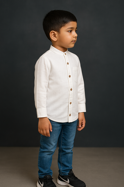 Classic White Cotton Mandarin Shirt