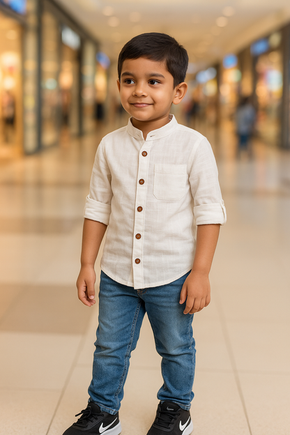Classic White Cotton Mandarin Shirt