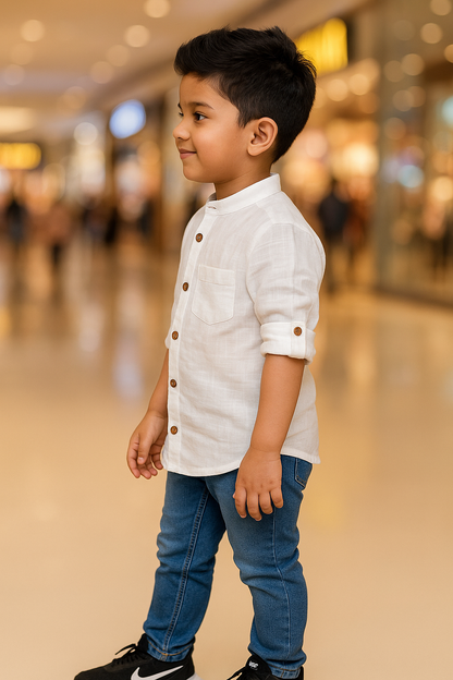 Classic White Cotton Mandarin Shirt