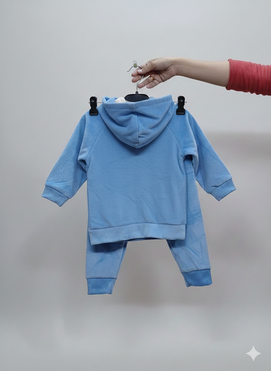 Blue Corduroy Hoodie & Pant Co-ord Set