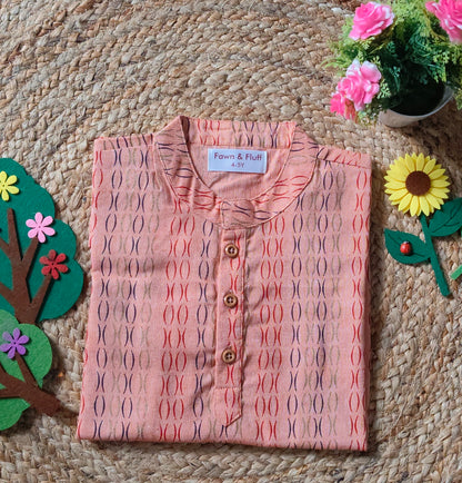 Peach Handwoven Kurta Set