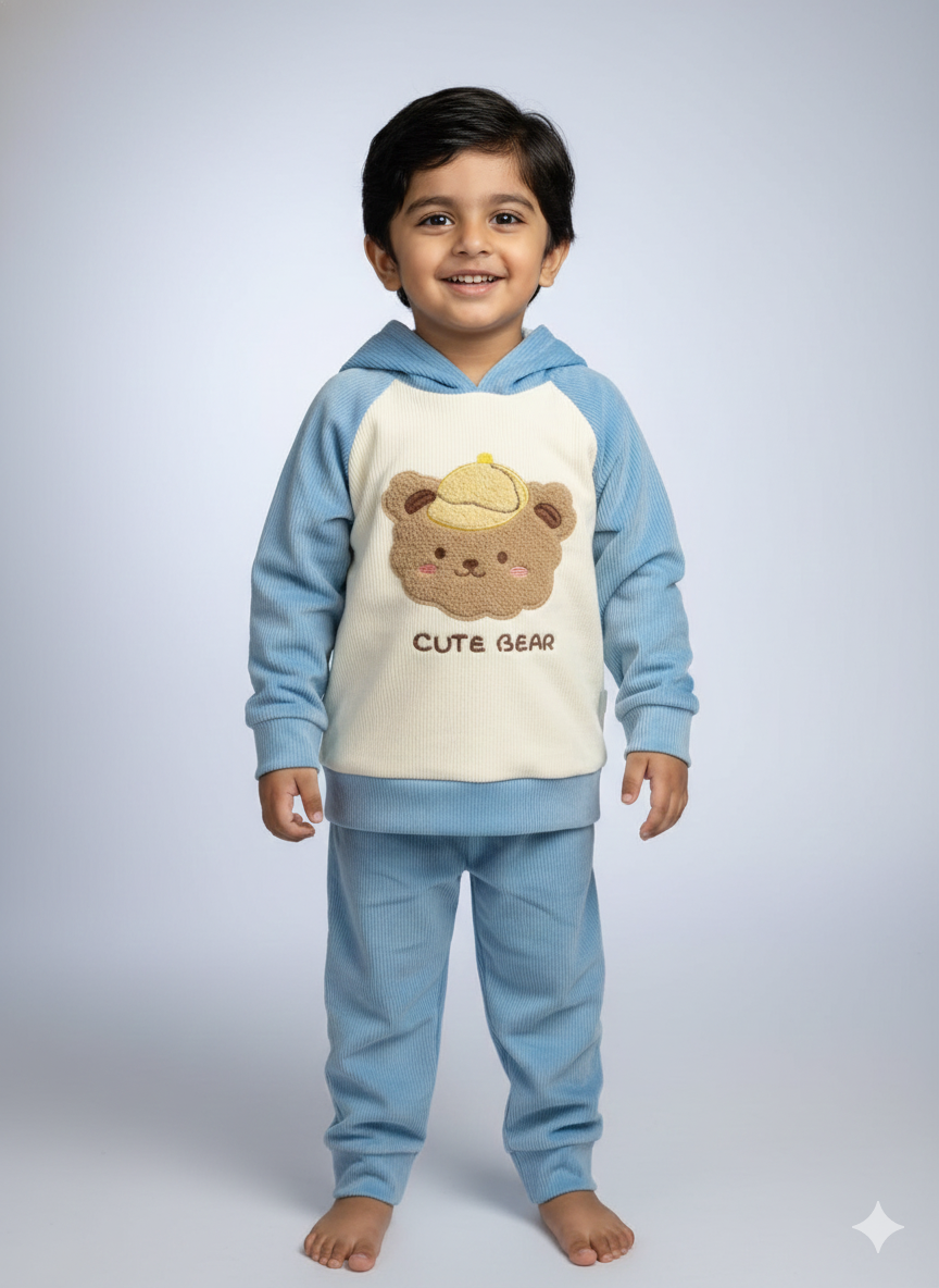 Blue Corduroy Hoodie & Pant Co-ord Set