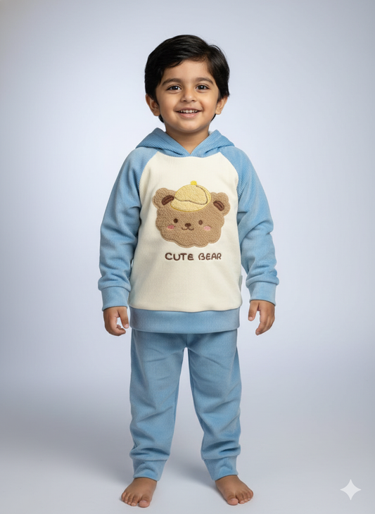 Blue Corduroy Hoodie & Pant Co-ord Set